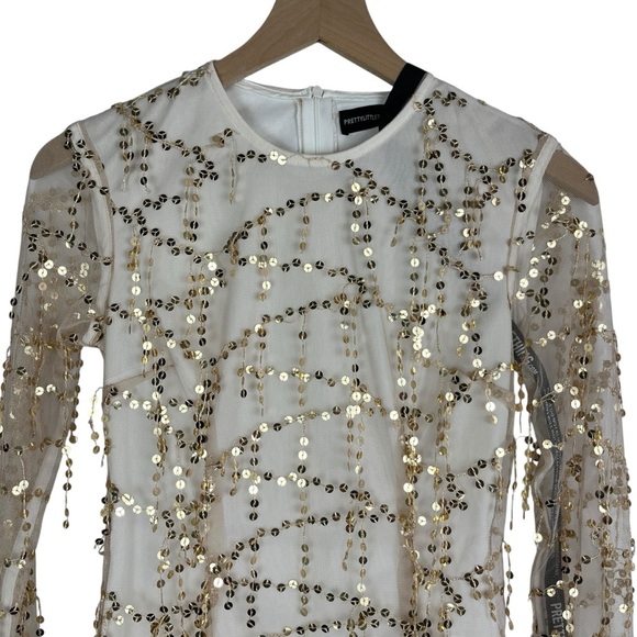 NWT Pretty Little Thing Rose Gold Cream Sequin Mini Dress US 4 HOCO Prom Party - Picture 4 of 12